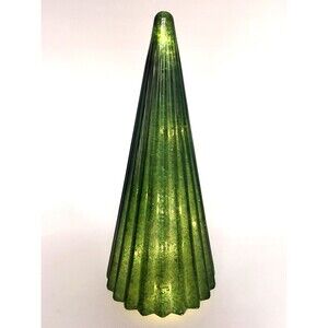 St Nicholas Square Fluted Green Glittery LED Light Glass Tree 12.5in